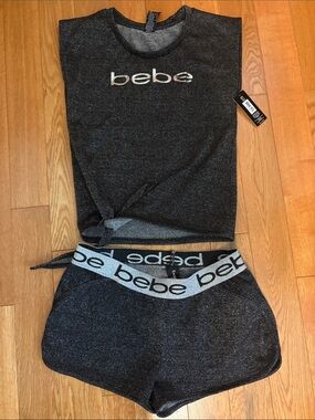 bebe sleepwear 2 price Lounge Tank & Silver-Trim Shorts Set pyjamas small